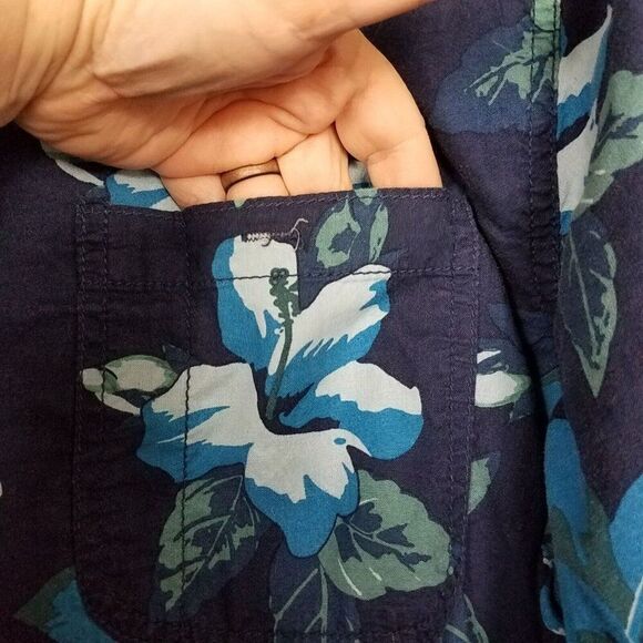 Mossimo Short Sleeve Blue Cotton Button Front Floral Casual Shirt Mens Size XXL - Picture 9 of 10